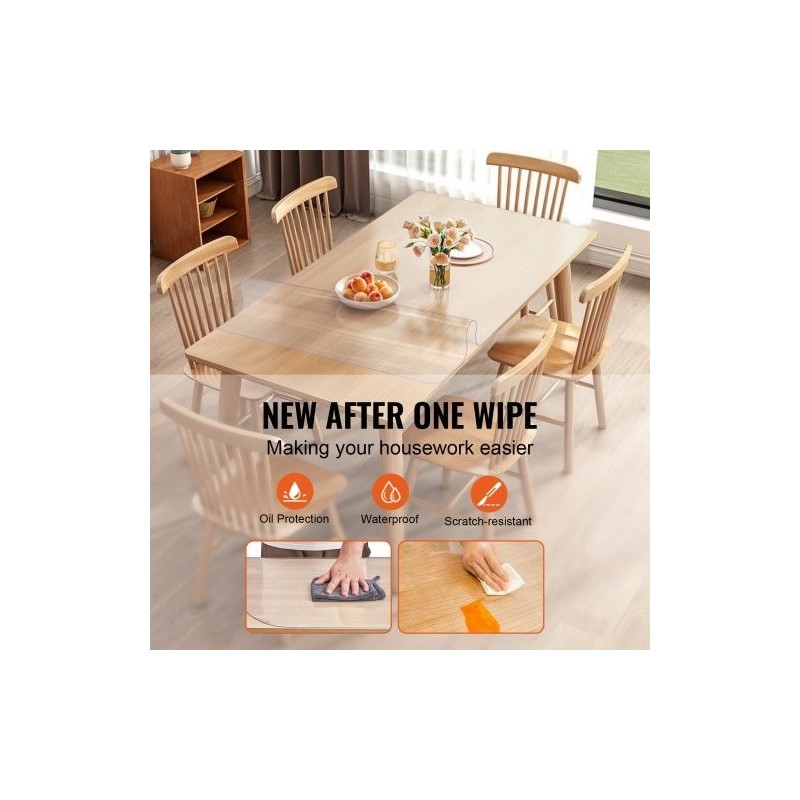 PVC-pöydänsuoja läpinäkyvä 613 x 922 mm 1,5 mm paksu ruokapöydälle