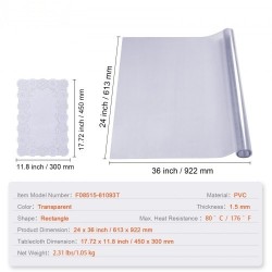 PVC-pöydänsuoja läpinäkyvä 613 x 922 mm 1,5 mm paksu ruokapöydälle