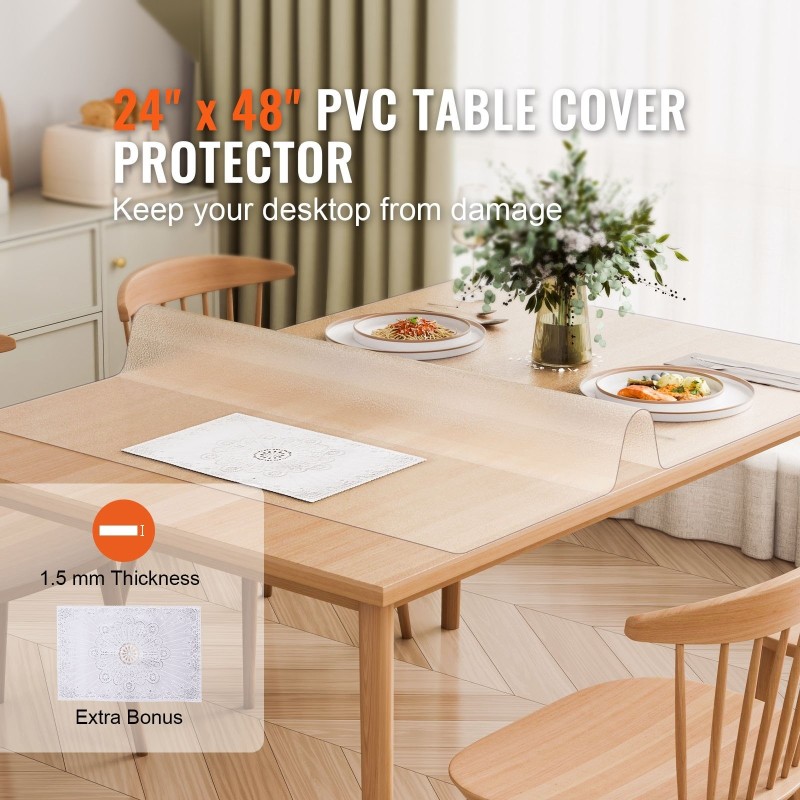 Pöydänsuoja PVC läpinäkyvä suorakulmainen 609,6 x 1219 mm 1,5 mm paksu