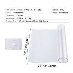 PVC-pöydänsuoja 16 x 32 tuumaa 1,5 mm läpinäkyvä vesitiivis