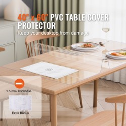 Pöydänsuojus PVC-muovi 1,5 mm 1016x1524 mm läpinäkyvä ruokapöydälle