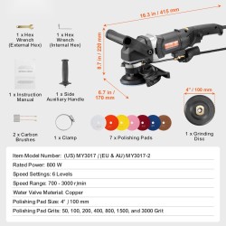 Märkäkiillotuskone 800 W 6-portainen nopeussäätö 7 kiillotuslaikkaa marmorille graniitille betonille laatoille