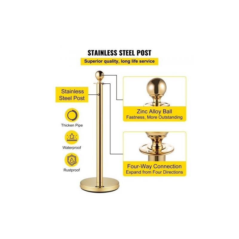 Jonotuspylvässetti ruostumattomasta teräksestä kaksi kultaisen väristä pylvästä puolentoista metrin punainen samettiköysi