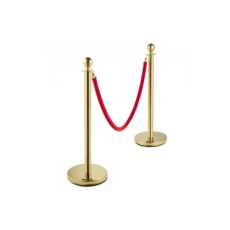 Jonotuspylvässetti ruostumattomasta teräksestä kaksi kultaisen väristä pylvästä puolentoista metrin punainen samettiköysi