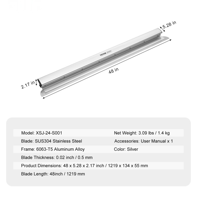 Tasoitusterä 1219 mm ruostumaton 0,5 mm terä alumiinirunko teleskooppiyhteensopiva kipsilevyille