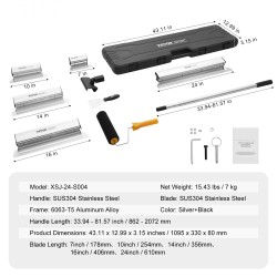 Tasoite- ja lastasetti ruostumattomasta teräksestä 5 terää 178–610mm säädettävä jatkovarsi 862–2072mm
