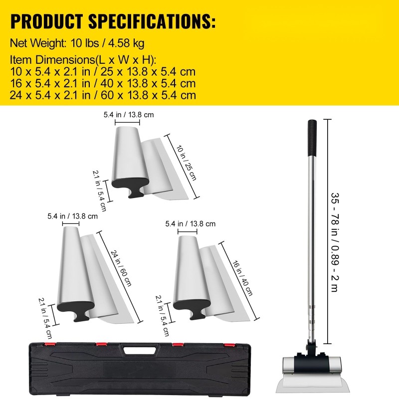 Kipsilevyjen tasoitusterät ruostumatonta terästä 10, 16 ja 24 tuumaa jatkovarsi 0,89–2 m