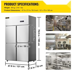 Pystymallinen jääkaappi-pakastin ruostumatonta terästä 780L neljä ovea liikekäyttöön