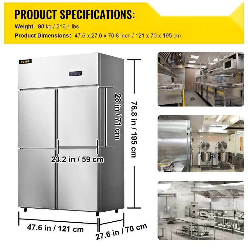 Pystymallinen jääkaappi-pakastin ruostumatonta terästä 780L neljä ovea liikekäyttöön
