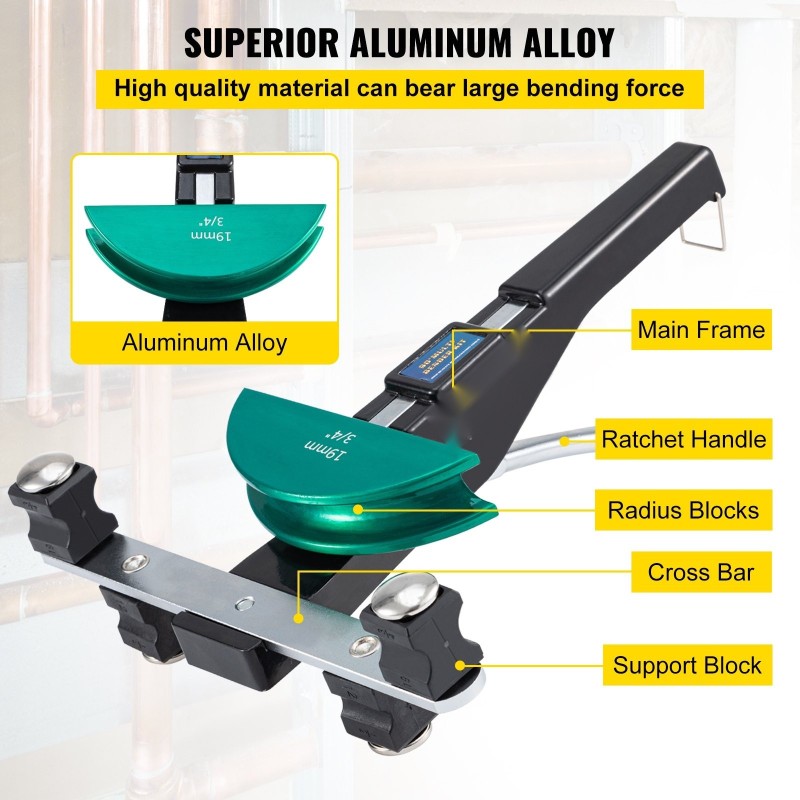 Putkentaivutin alumiiniseos 7 taivutuspäätä 6–22 mm etu ja takataivutus kuparille ja alumiinille