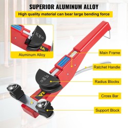 Manuaalinen räikkäputkentaivutin alumiinimuoteilla seitsemällä koolla 8–22 mm kuparille ja alumiinille