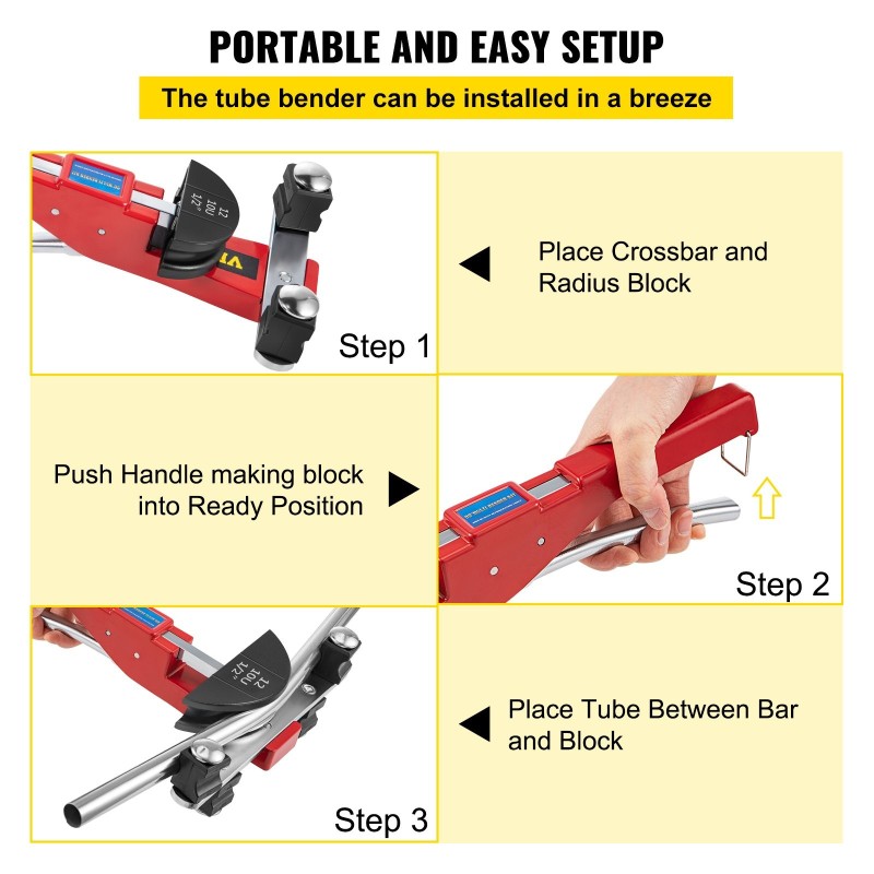Manuaalinen räikkäputkentaivutin alumiinimuoteilla seitsemällä koolla 8–22 mm kuparille ja alumiinille