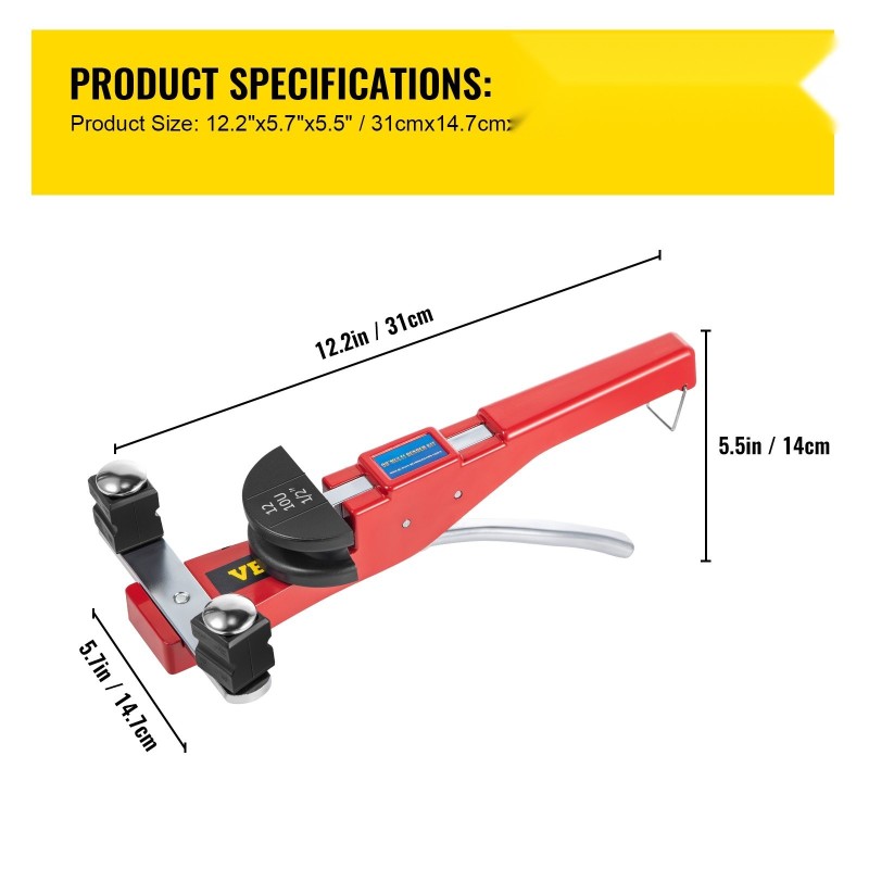 Manuaalinen räikkäputkentaivutin alumiinimuoteilla seitsemällä koolla 8–22 mm kuparille ja alumiinille