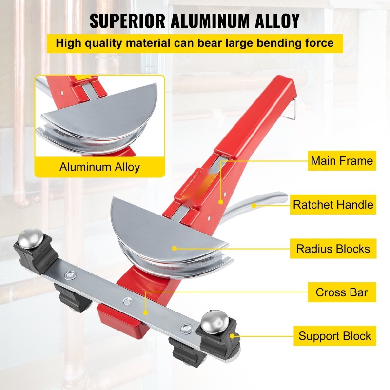 Putkentaivutin alumiiniseos 8–22 mm 7 taivutuspäätä räikkämekanismilla 90 asteen taivutukseen