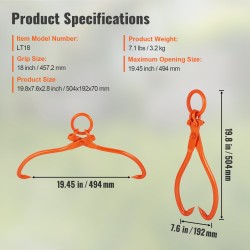 Tukinostopihdit teräksiset kaksipiikkiset 18 tuuman tartuntakoko 350 kg kantavuus