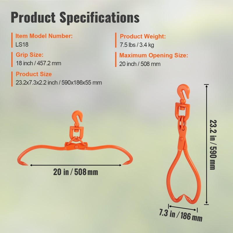 Teräksiset lokikahmarit 18 tuuman kaksikouraiset 350 kg kantavuus pyörivällä nostorenkaalla