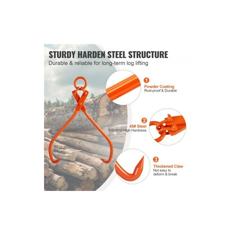 Puutavarapihdit teräksiset 32 tuuman tartunta 700 kg nostoon ja vetoon