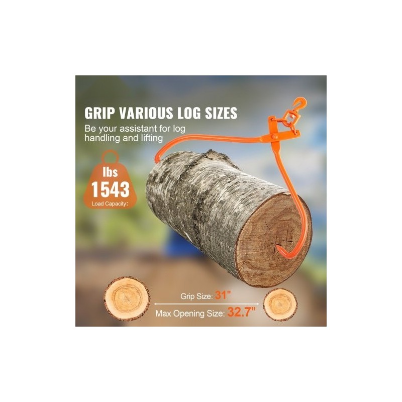 Teräksiset tukkikourat 32 tuuman tartuntakoolla kaksi koukkua 700 kg kantavuus