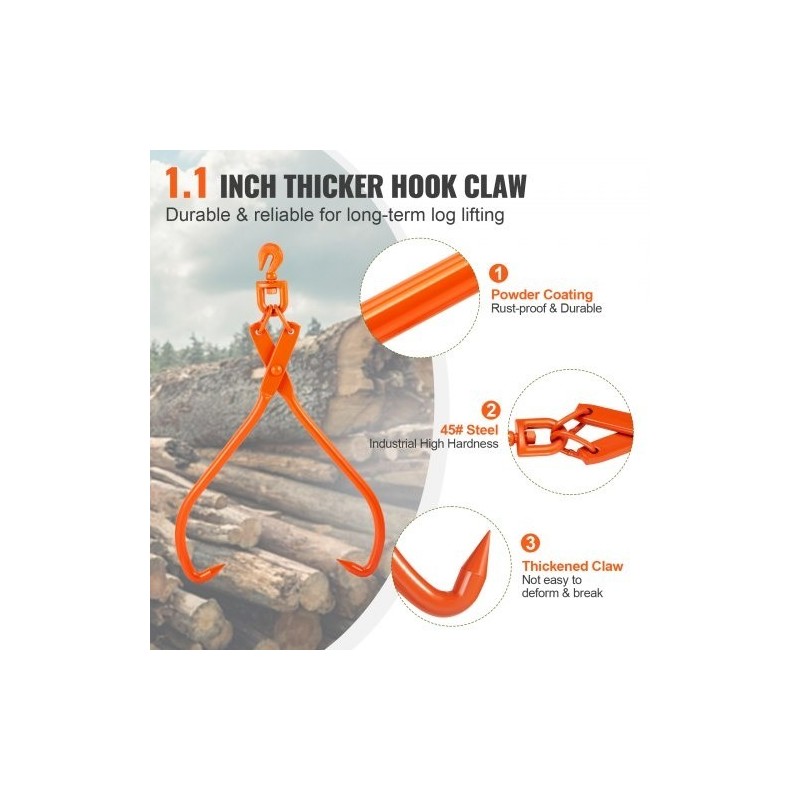 Teräksiset tukkikourat 32 tuuman tartuntakoolla kaksi koukkua 700 kg kantavuus