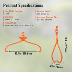 Teräksiset tukkikourat 32 tuuman tartuntakoolla kaksi koukkua 700 kg kantavuus