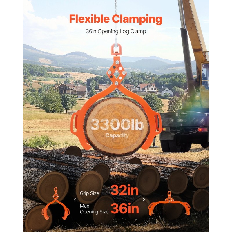 Tukinostopihdit nelihampaiset taotusta 45-teräksestä 914 mm avaus 1500 kg nostokyky