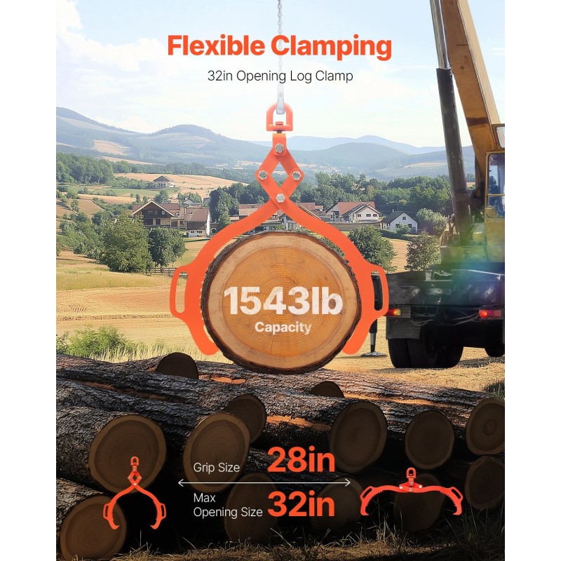 Puutavarapihdit 45 teräsrunko 2-koukkuiset kotkankynsimäiset maksimiavautuma 812 mm staattinen 700 kg