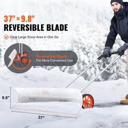 Lumilasta 37-tuumainen ABS-lapio 7-tuumaisilla pyörillä käännettävällä terällä U-muotoinen alumiinikahva