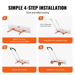 Lumilasta 37-tuumainen ABS-lapio 7-tuumaisilla pyörillä käännettävällä terällä U-muotoinen alumiinikahva