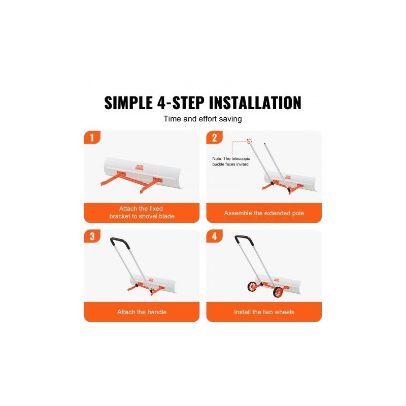 Lumilasta 37-tuumainen ABS-lapio 7-tuumaisilla pyörillä käännettävällä terällä U-muotoinen alumiinikahva