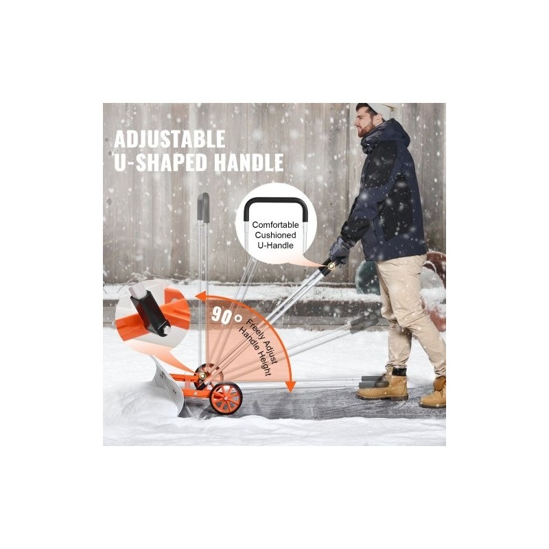 Lumilasta 37-tuumainen ABS-lapio 7-tuumaisilla pyörillä käännettävällä terällä U-muotoinen alumiinikahva