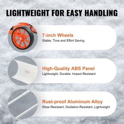 Lumilasta 37-tuumainen ABS-lapio 7-tuumaisilla pyörillä käännettävällä terällä U-muotoinen alumiinikahva