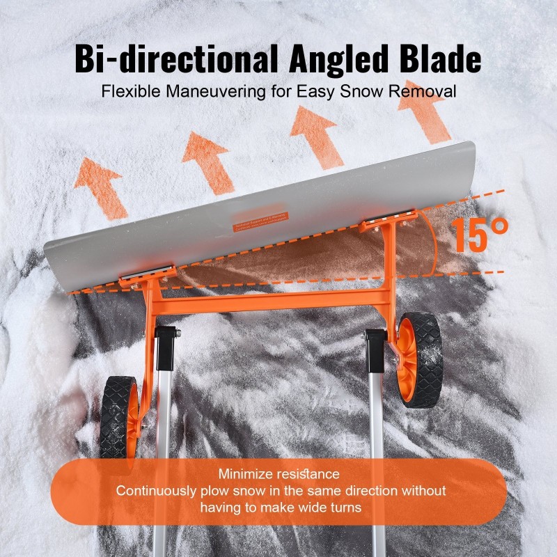 Lumityöntäjä 30-tuumainen kestävä alumiiniterä U-muotoinen kahva 7-tuumaiset pyörät