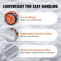 Lumityöntäjä 30-tuumainen kestävä alumiiniterä U-muotoinen kahva 7-tuumaiset pyörät