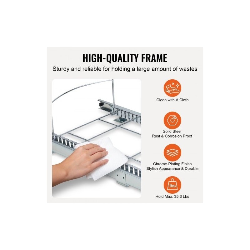 Ulosvedettävä jäteastia-alusta rautarunko 312x410x540 mm alakaappiin kantavuus 16 kg sileät liukukiskot