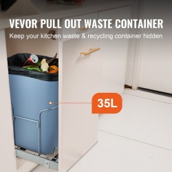 Ulosvedettävä roska-astia alakaappiin 35 l PP säiliö rautainen runko liukukiskot