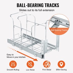 Ulosvedettävä roska-astia alakaappiin 35 l PP säiliö rautainen runko liukukiskot