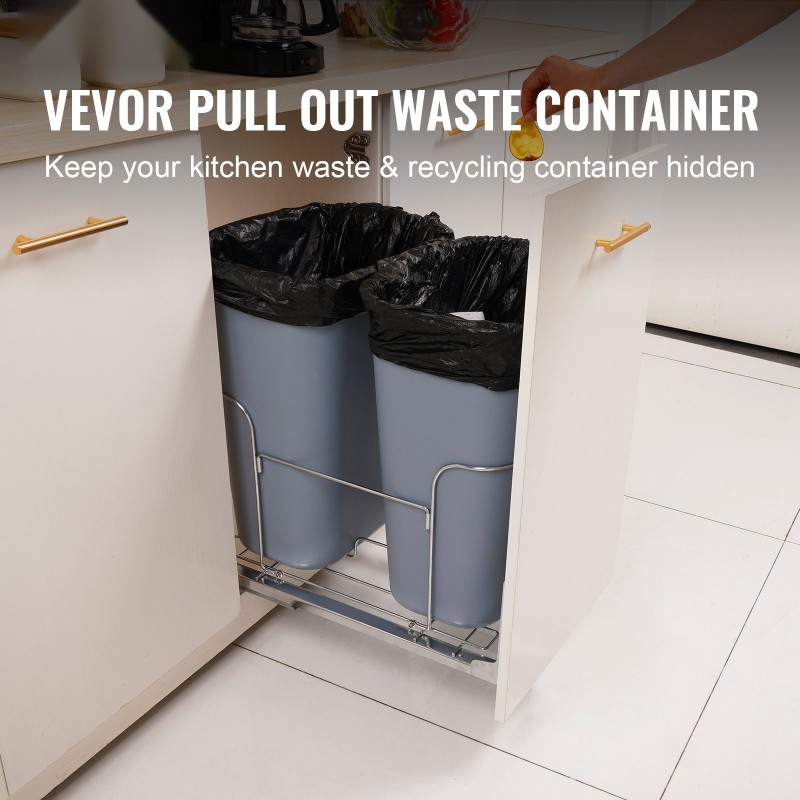 Ulosvedettävä jäteastia alakaappiin kaksi 35 litran polypropeenisäiliötä rautarunko