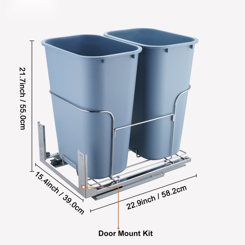 Ulosvedettävä jäteastia alakaappiin kaksi 35 litran polypropeenisäiliötä rautarunko