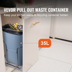 Ulosvedettävä alakaapin jäteastia 35 litraa yksittäisellä säiliöllä rautarungolla ovikiinnikkeellä