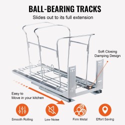 Ulosvedettävä alakaapin jäteastia 35 litraa yksittäisellä säiliöllä rautarungolla ovikiinnikkeellä