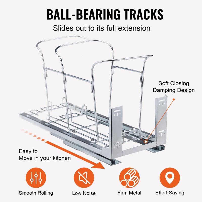 Ulosvedettävä alakaapin jäteastia 35 litraa yksittäisellä säiliöllä rautarungolla ovikiinnikkeellä