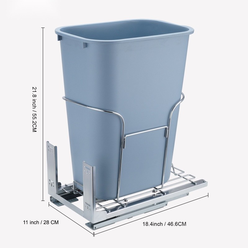 Ulosvedettävä alakaapin jäteastia 35 litraa yksittäisellä säiliöllä rautarungolla ovikiinnikkeellä