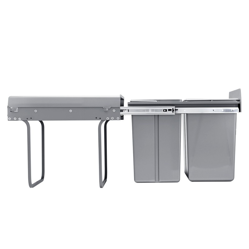 Vedettävä jäteastia keittiökaappiin 20+10+10 litraa PP-muovisilla säiliöillä ja rautakiskoilla