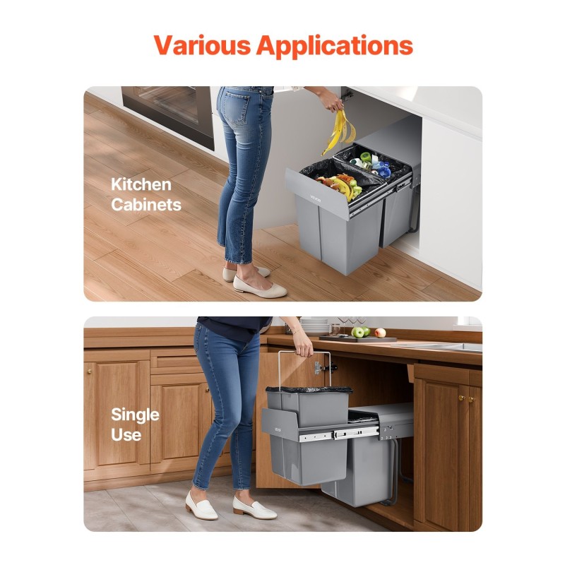 Ulosvedettävä jäteastia 2 x 20 l PP säiliöillä alakaappiin