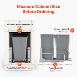 Ulosvedettävä jäteastia keittiökaappiin kaksiosainen 51 litraa PP-muovi harmaa pehmeäsulkeutuvat kiskot ovikiinnityssarja