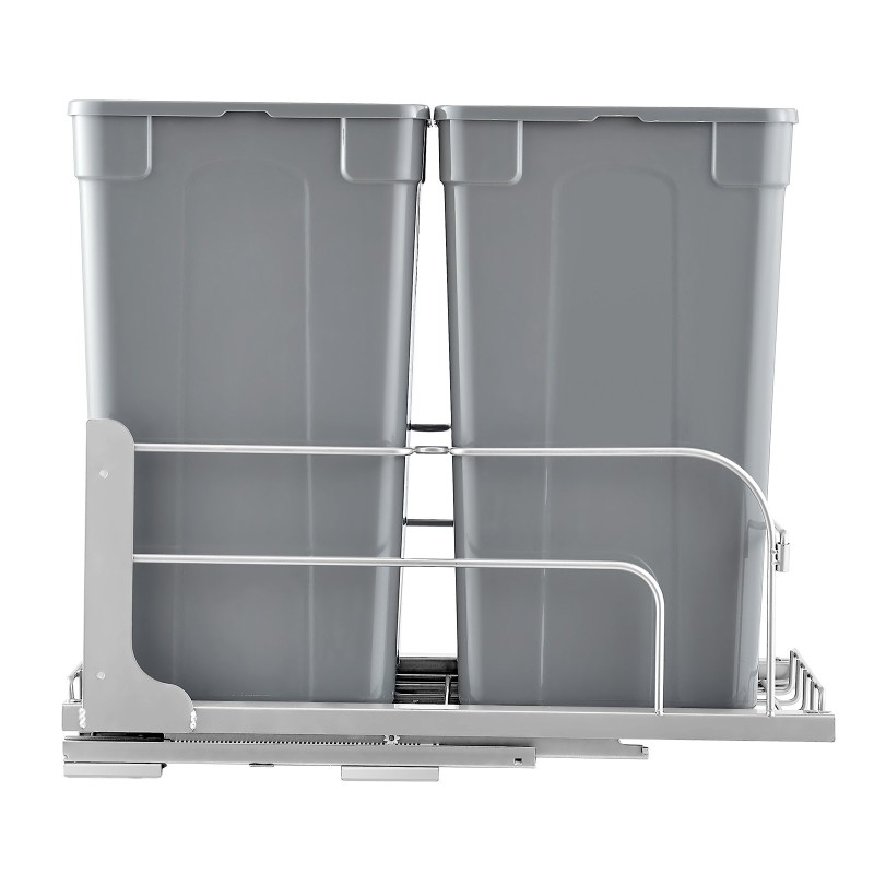 Ulosvedettävä jäteastia keittiökaappiin kaksiosainen 51 litraa PP-muovi harmaa pehmeäsulkeutuvat kiskot ovikiinnityssarja