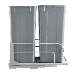 Ulosvedettävä kaksoisjäteastia keittiökaappiin noin 47 litraa kaksi astiaa harmaa pehmeästi sulkeutuva kisko