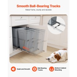 Vedettävä jäteastia keittiökaappiin kaksi 27QT astiaa PP-muovia rautaiset kuulalaakeroidut liukukiskot kantavuus 25kg