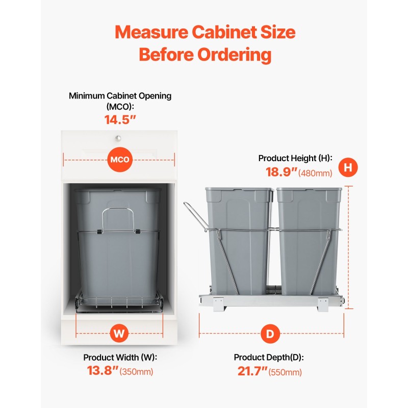 Vedettävä jäteastia keittiön kaappiin kaksoissäiliö muoviset säiliöt rautainen liukukisko