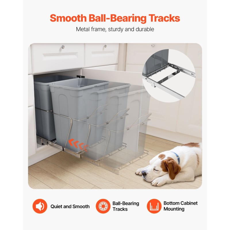 Vedettävä jäteastia keittiön kaappiin kaksoissäiliö muoviset säiliöt rautainen liukukisko